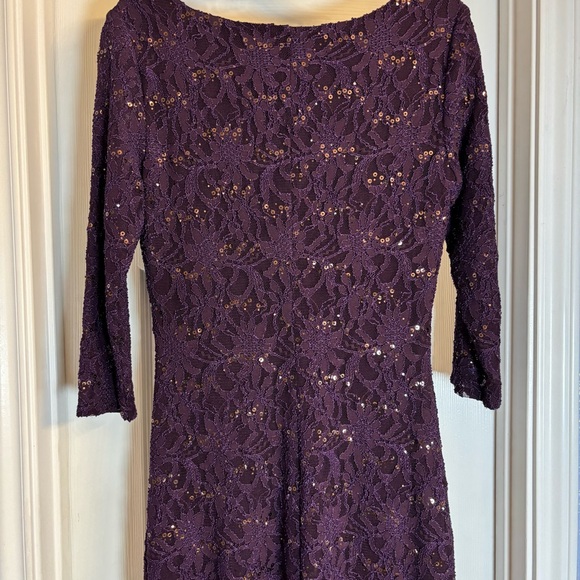 Lauren Ralph Lauren Dark Purple Lace Sequin Cowl-Neck Sheath Dress Sz 8 - Picture 5 of 15